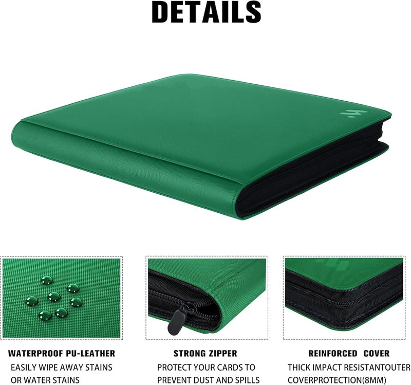 MORABTO Premium 1000+ Pockets Card Binder,16 Pockets Trading Card Binder Ringless Side Loading Trading Card Album Folder for TCG -Dark Green - Image 5